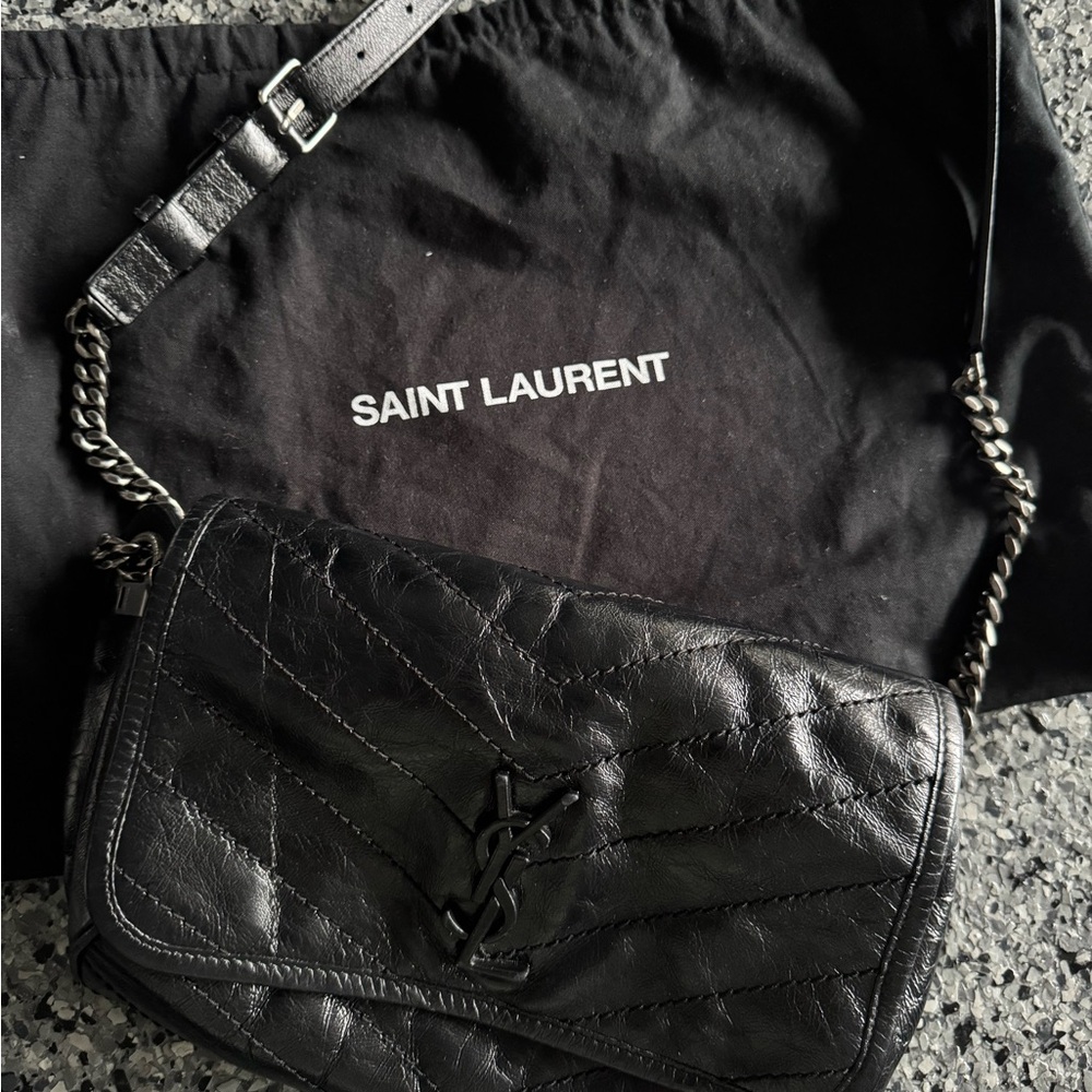 SAINT LAURENT 2019 BLACK CRINKLED LEATHER 'NIKI' BELT BAG